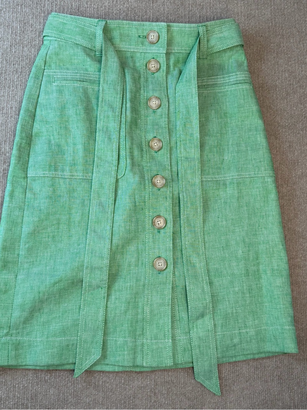 J. Crew Mint Green Linen Blend Button-Front Utility Style Pockets Safari Skirt - Picture 2 of 10